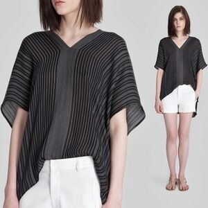 Vince Silk V Neck Tunic Black & White Pinstripe Size XS